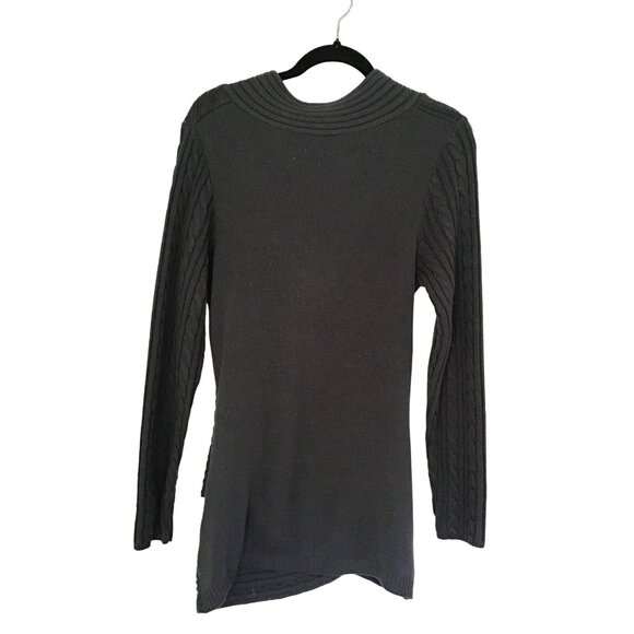 Venus Womens Black Cable Knit Sweater With Asymmetrical Hem & Button Detail Size - Picture 2 of 7